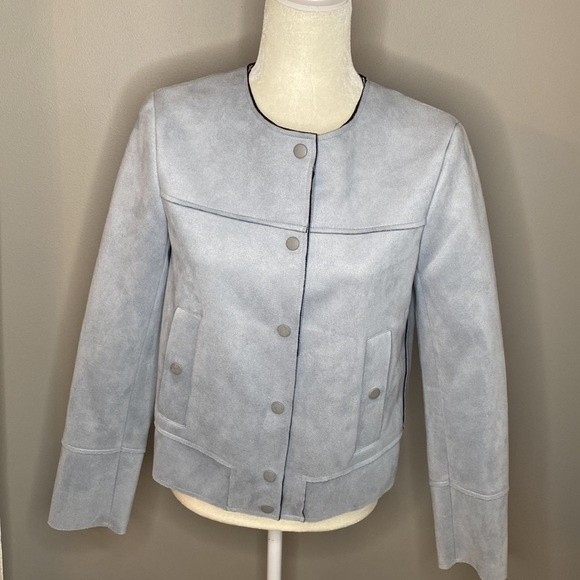 Zara Faux Suede Blue Button Front Jacket size M - Picture 11 of 13